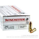 50 Rounds of .25 ACP Ammo by Winchester - 50gr FMJ