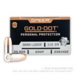 20 Rounds of 9mm Ammo by Speer - 115gr JHP - Image 4