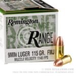 100 Rounds of 9mm Ammo by Remington Range - 115gr FMJ