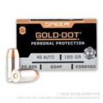 20 Rounds of .45 ACP Ammo by Speer Gold Dot Short Barrel - 230gr JHP