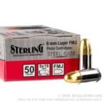 50 Rounds of 9mm Ammo by Sterling Steel - 115gr FMJ